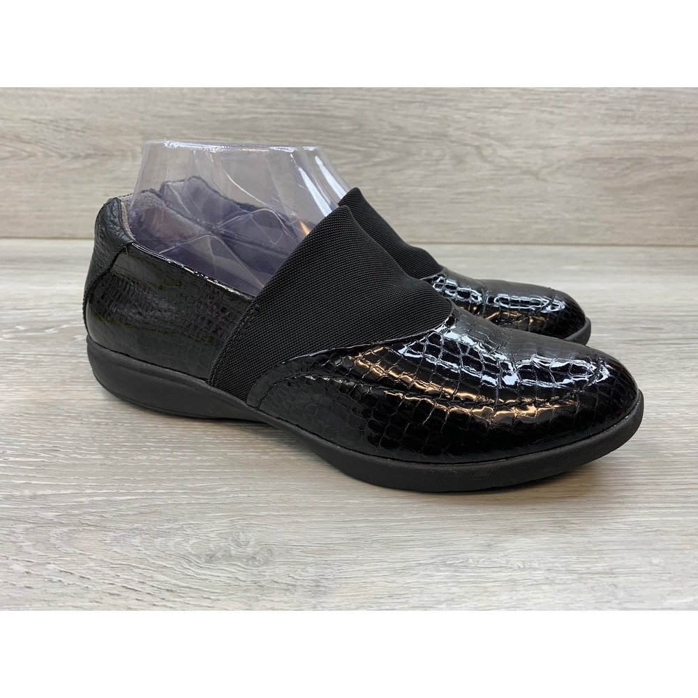 Aravon Balance Women's Sandals Black Croc Patent Leather 8 Loafers Shoes‎